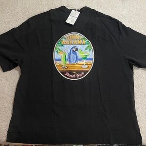 Tommy Bahama Sand Bar Drinking Beach Themed Black 100% Silk 1XLB Shirt NWT